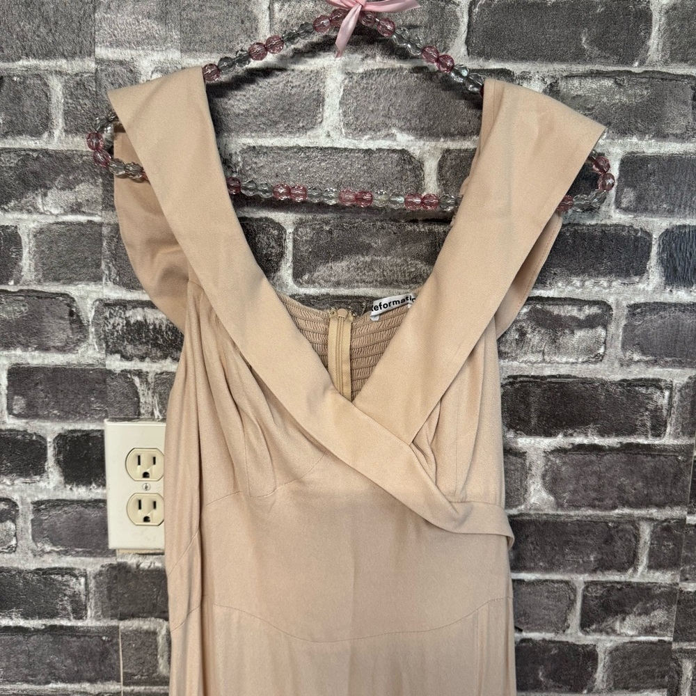REFORMATION Redford Dress in Champagne maxi gown leg slit - Picture 4 of 14